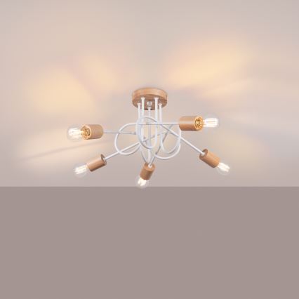 Lámpara de techo EMBER 5xE27/15W/230V blanco/beige/haya