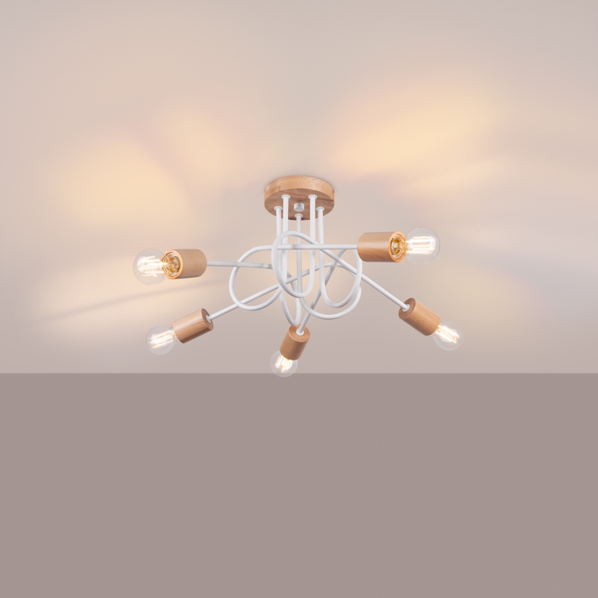 Lámpara de techo EMBER 5xE27/15W/230V blanco/beige/haya