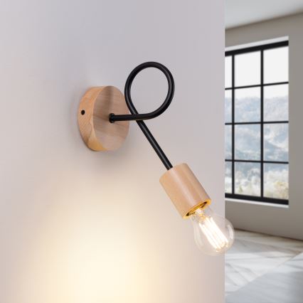 Aplique EMBER 1xE27/15W/230V negro/beige/haya