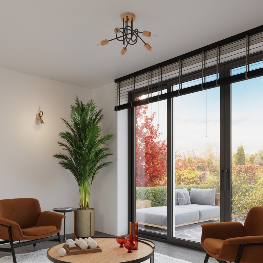 Aplique EMBER 1xE27/15W/230V negro/beige/haya