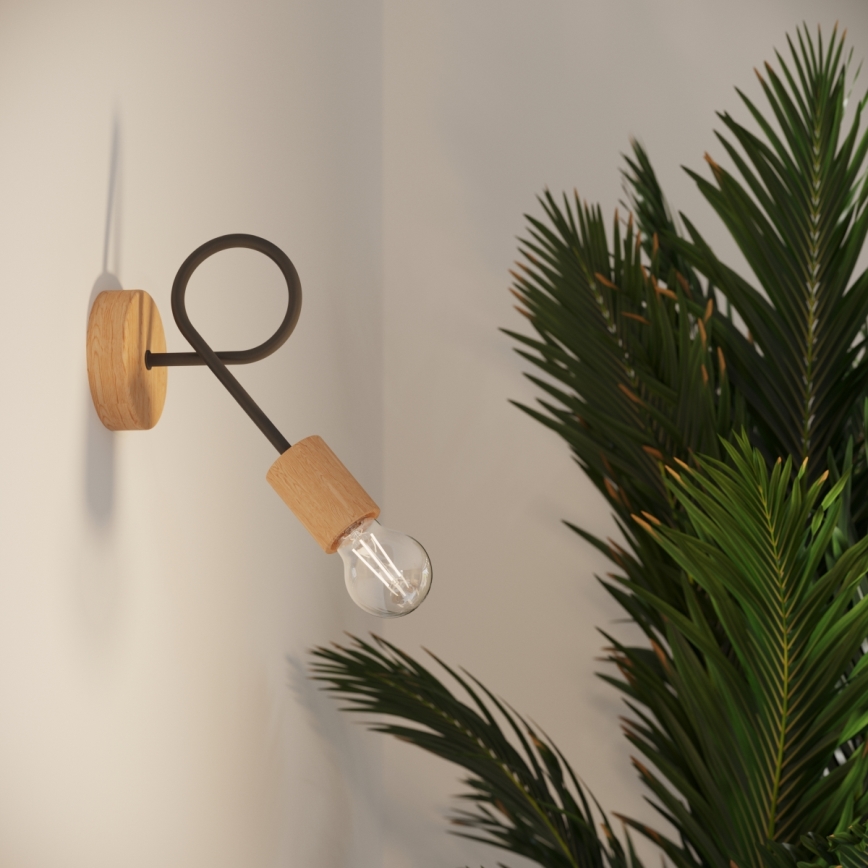 Aplique EMBER 1xE27/15W/230V negro/beige/haya