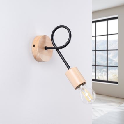 Aplique EMBER 1xE27/15W/230V negro/beige/haya