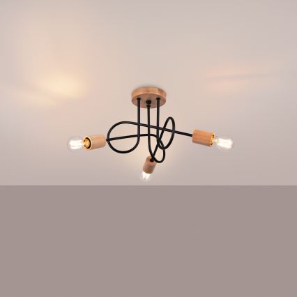 Lámpara de techo EMBER 3xE27/15W/230V negro/beige/haya