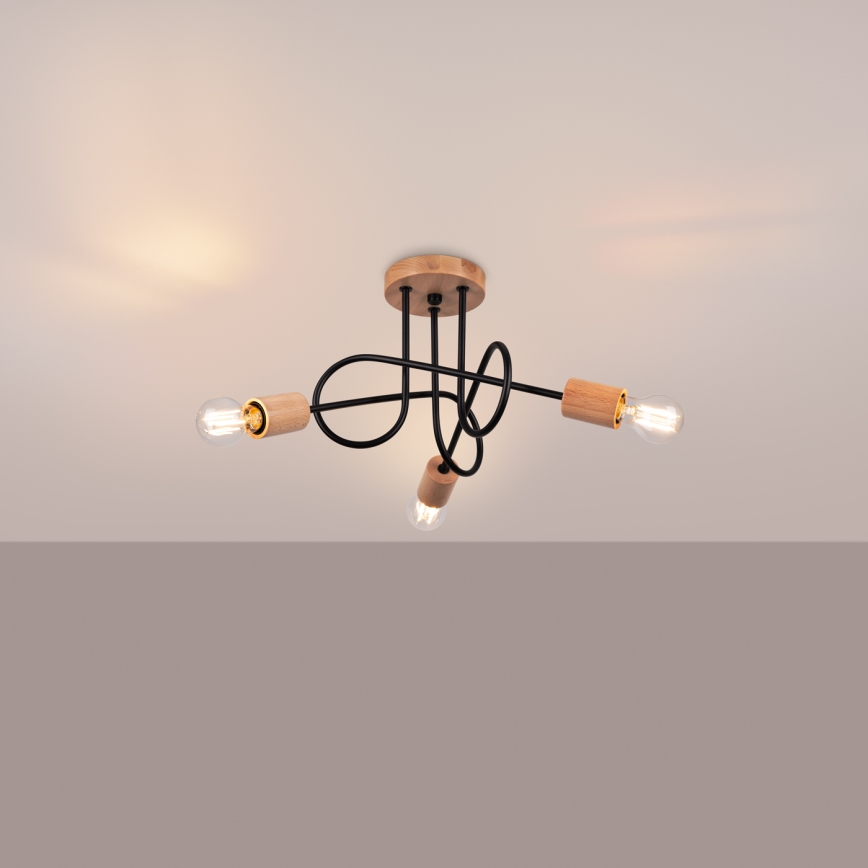 Lámpara de techo EMBER 3xE27/15W/230V negro/beige/haya