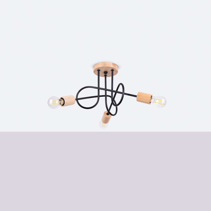 Lámpara de techo EMBER 3xE27/15W/230V negro/beige/haya