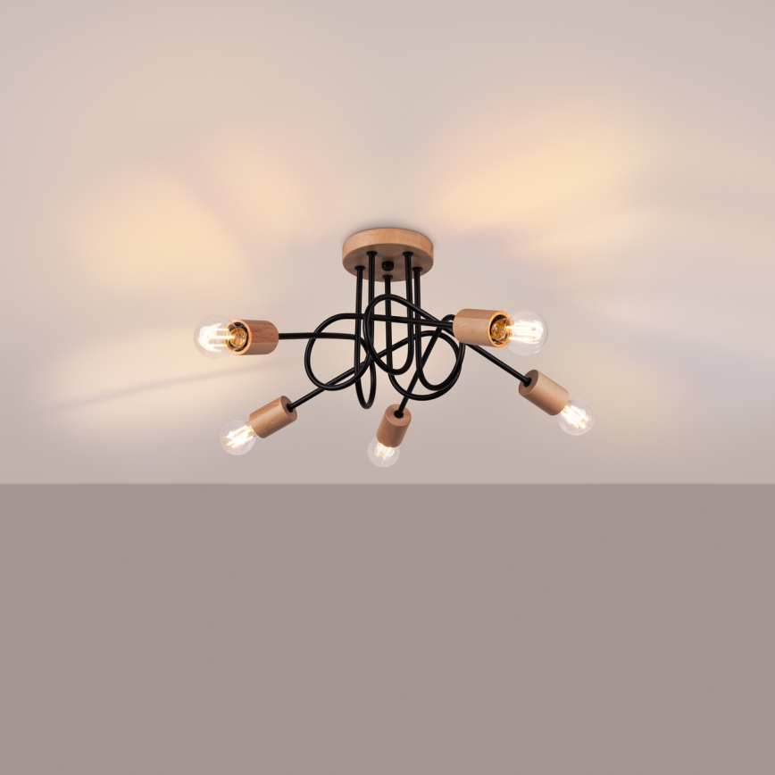 Lámpara de techo EMBER 5xE27/15W/230V negro/beige/haya