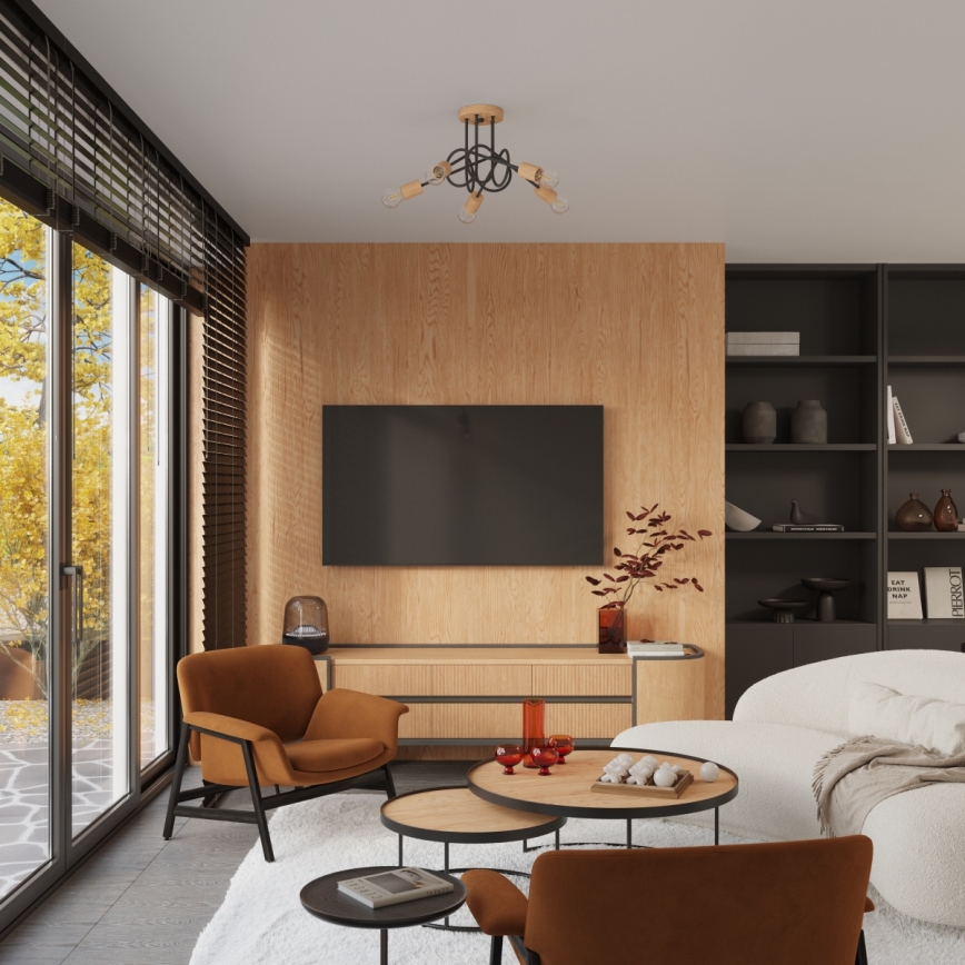 Lámpara de techo EMBER 5xE27/15W/230V negro/beige/haya