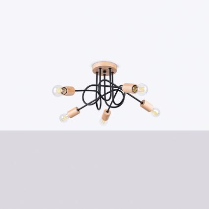 Lámpara de techo EMBER 5xE27/15W/230V negro/beige/haya