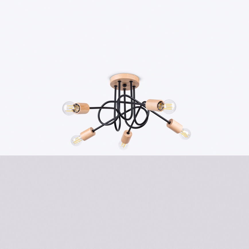 Lámpara de techo EMBER 5xE27/15W/230V negro/beige/haya