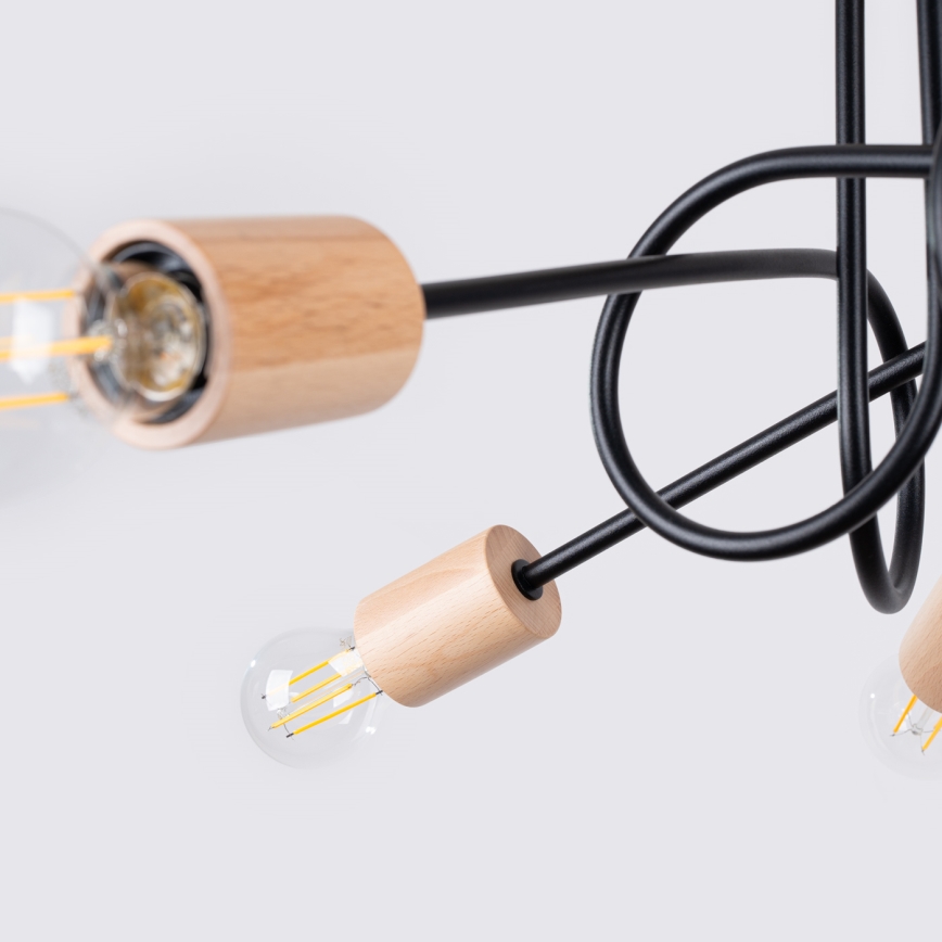 Lámpara de techo EMBER 5xE27/15W/230V negro/beige/haya