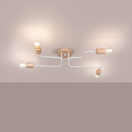 Lámpara de techo TIMBO 4xE27/15W/230V blanco/beige/haya