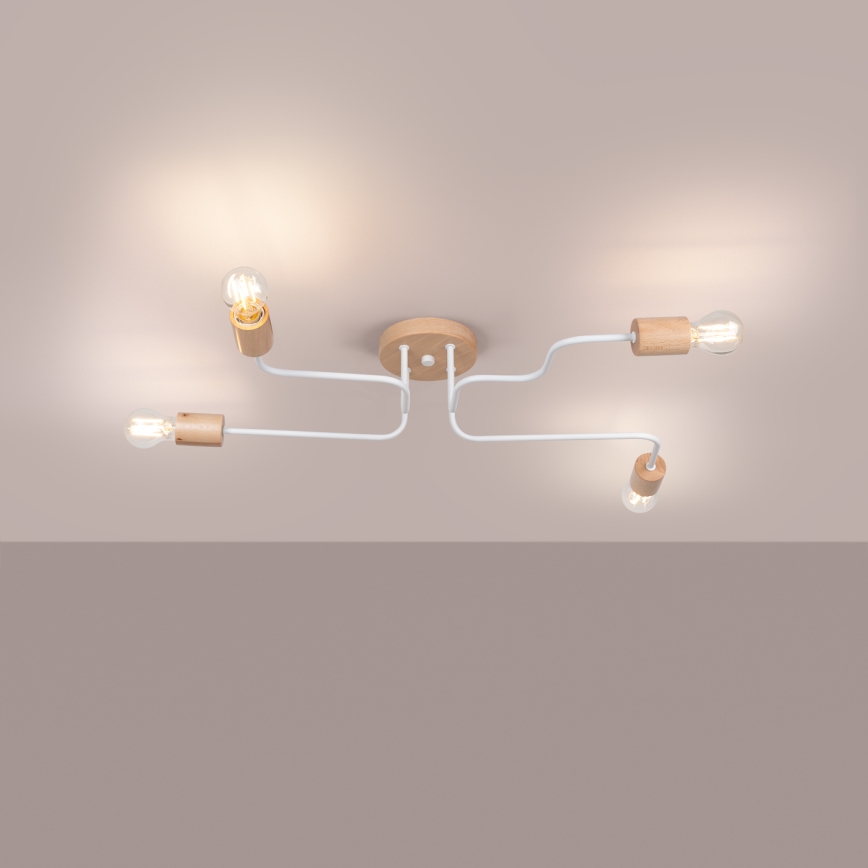 Lámpara de techo TIMBO 4xE27/15W/230V blanco/beige/haya