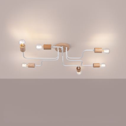 Lámpara de techo TIMBO 6xE27/15W/230V blanco/beige/haya