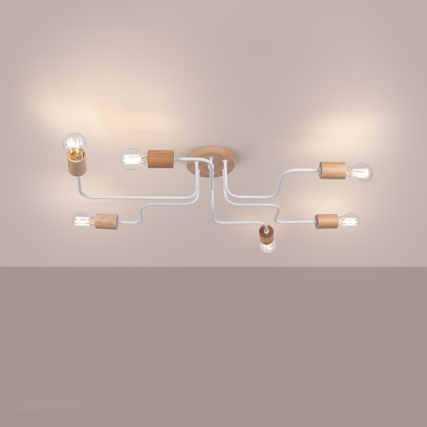 Lámpara de techo TIMBO 6xE27/15W/230V blanco/beige/haya