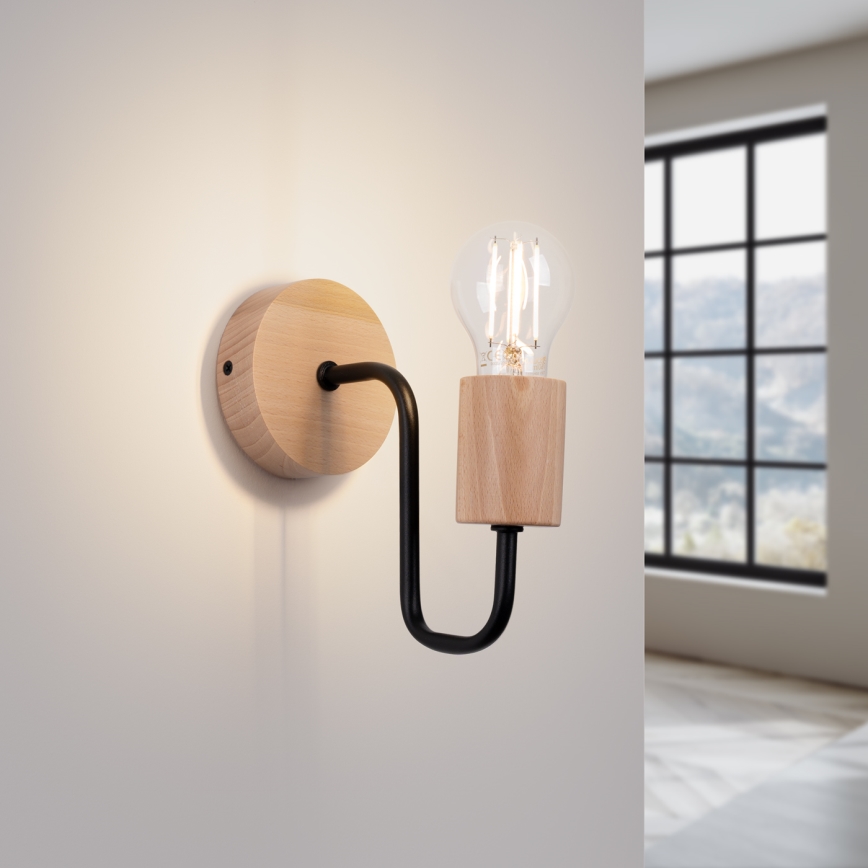 Aplique TIMBO 1xE27/15W/230V negro/beige/haya