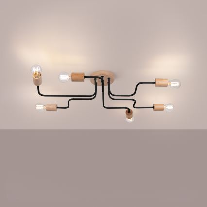 Lámpara de techo TIMBO 6xE27/15W/230V negro/beige/haya