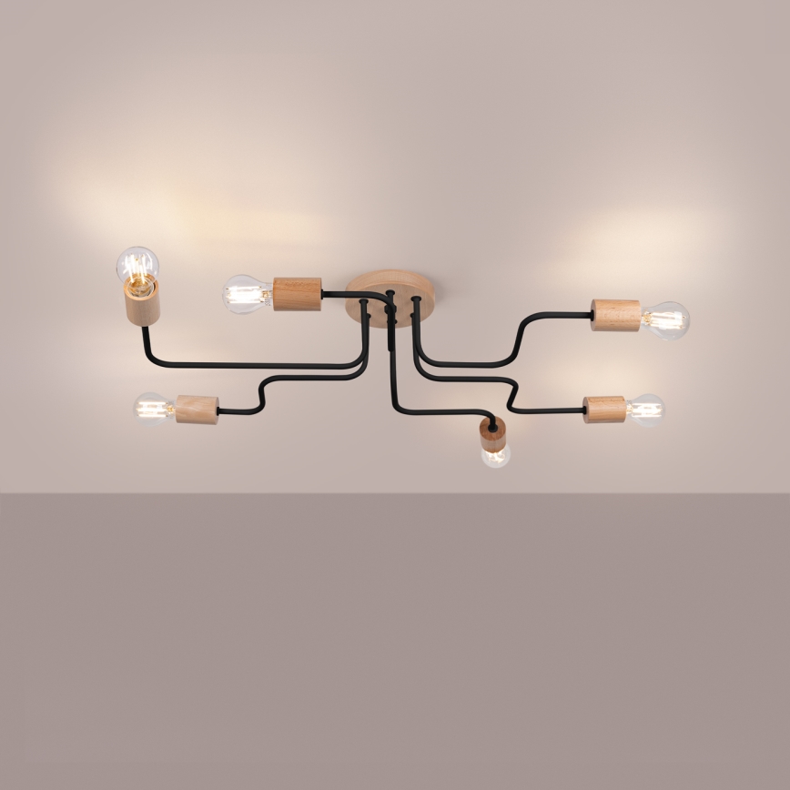 Lámpara de techo TIMBO 6xE27/15W/230V negro/beige/haya