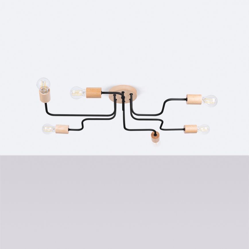 Lámpara de techo TIMBO 6xE27/15W/230V negro/beige/haya