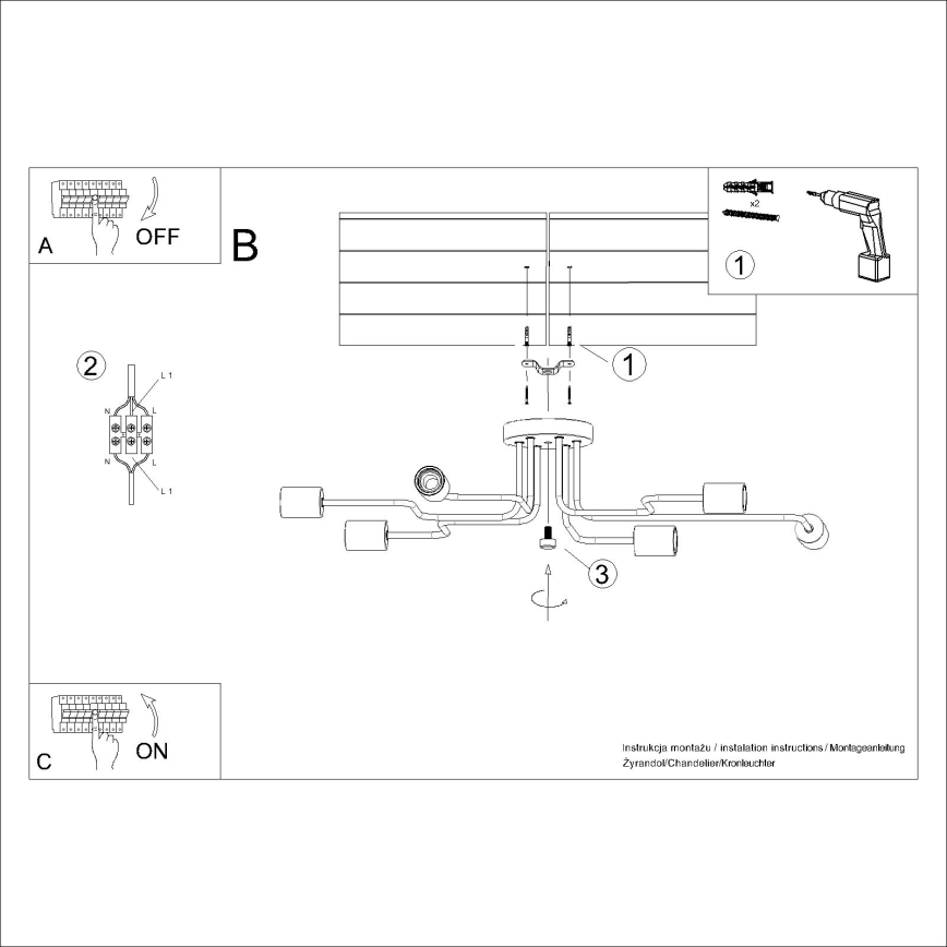 Lámpara de techo TIMBO 6xE27/15W/230V negro/beige/haya