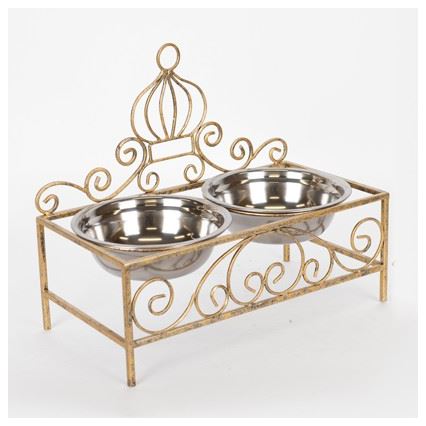 Soporte con dos cuencos de acero inoxidable