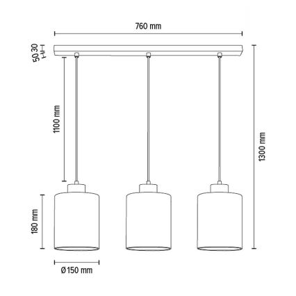 Lámpara colgante de luces de cable ZEFIR 3xE27/60W/230V roble - Certificado FSC