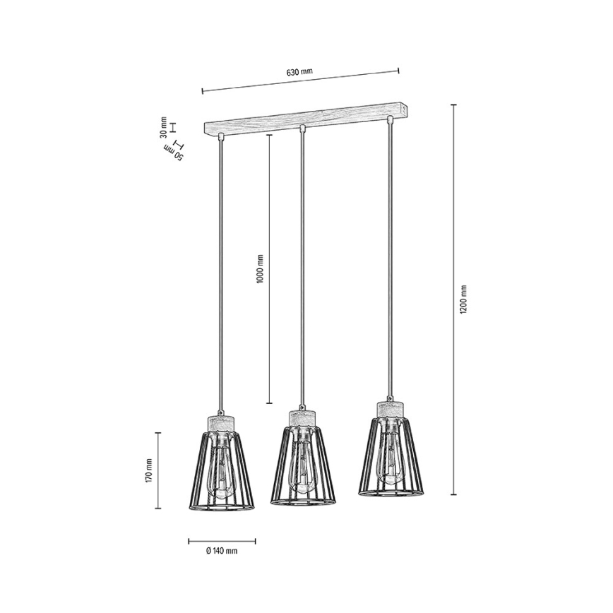 Spot-Light - Lámpara colgante ORAZIO 3xE27/60W/230V roble