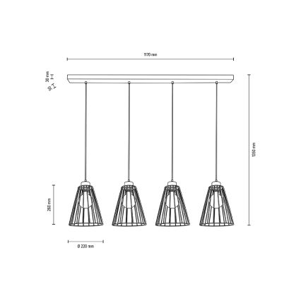 Lámpara colgante ORAZIO 4xE27/60W/230V roble - certificado FSC