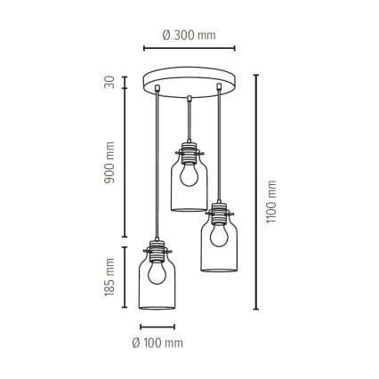 Lámpara colgante ALESSANDRO 3xE27/60W/230V - Certificado FSC