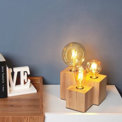 Lámpara de mesa VINCENT 3xE27/15W/230V roble