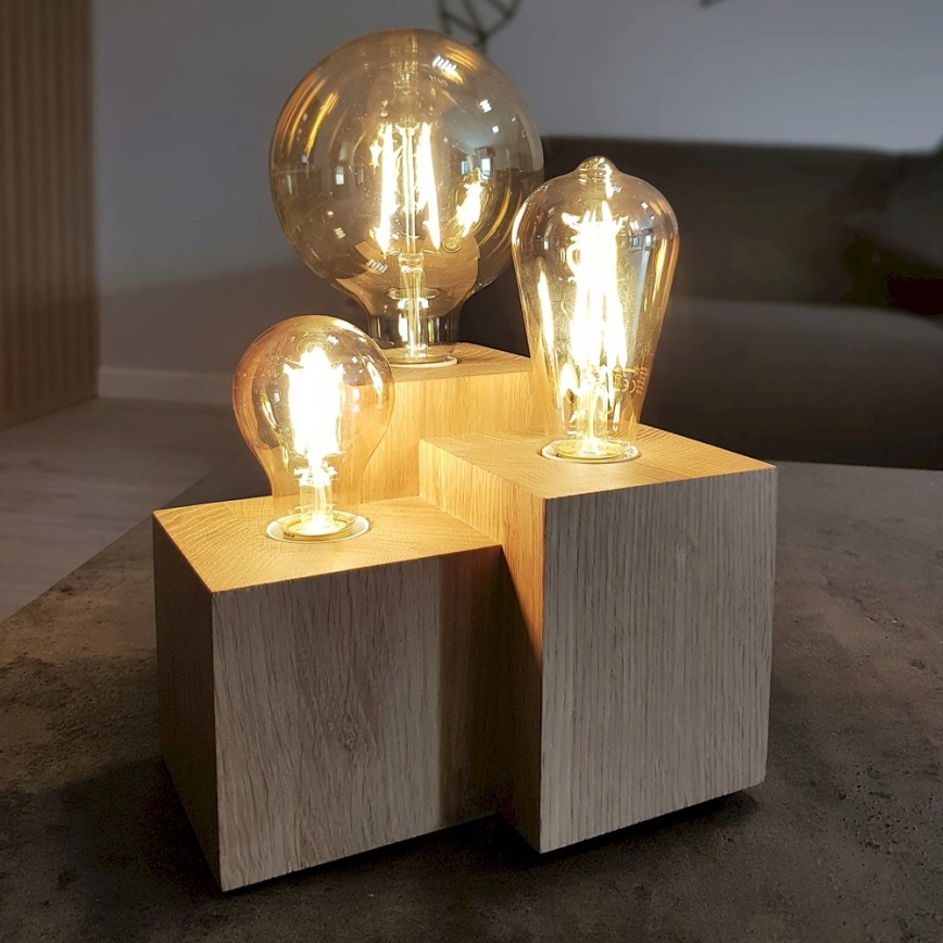 Lámpara de mesa VINCENT 3xE27/15W/230V roble