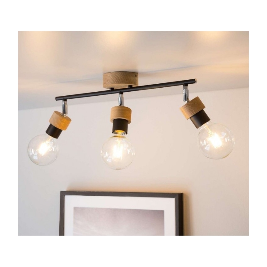 Foco MARJOLAINE 3xE27/25W/230V roble - Certificado FSC