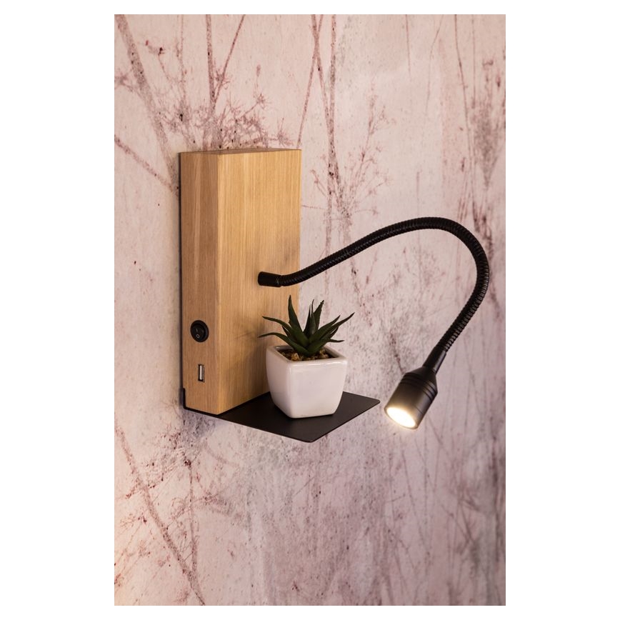 Aplique LECTOR LED/2,5W/230V USB roble – FSC Certificado