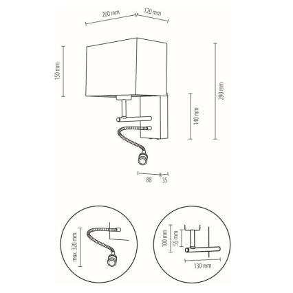 Lámpara flexible LED BOHO 1xE27/25W + LED/1W/230V roble - certificado FSC