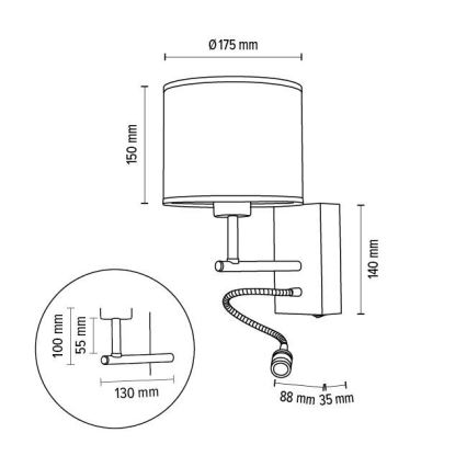 Lámpara flexible BOHO 1xE27/25W + LED/1W/230V roble - certificado FSC