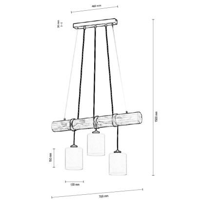 Lámpara colgante TRENO 3xE27/25W/230V pino – FSC Certificado