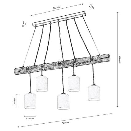 Lámpara colgante TRENO 5xE27/25W/230V pino – FSC Certificado