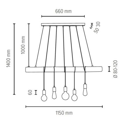 Lámpara colgante TRABO 5xE27/60W/230V - Certificado FSC