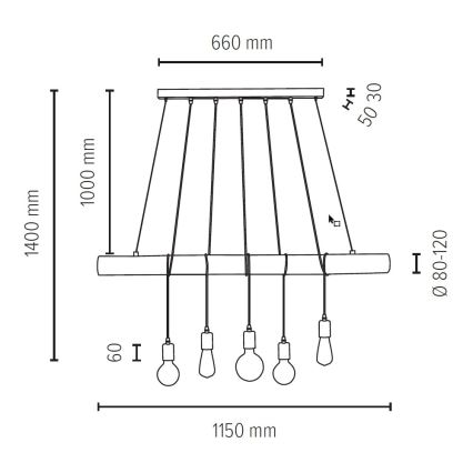 Lámpara colgante TRABO 5xE27/60W/230V - Certificado FSC