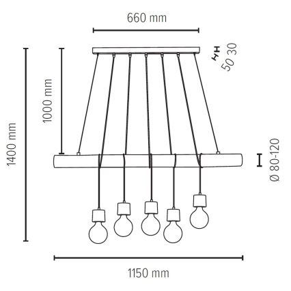 Lámpara colgante TRABO 5xE27/60W/230V - Certificado FSC