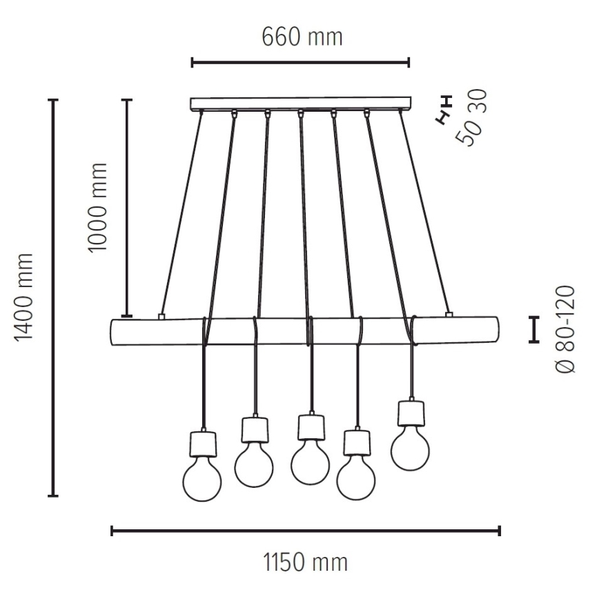 Lámpara colgante TRABO 5xE27/60W/230V - Certificado FSC