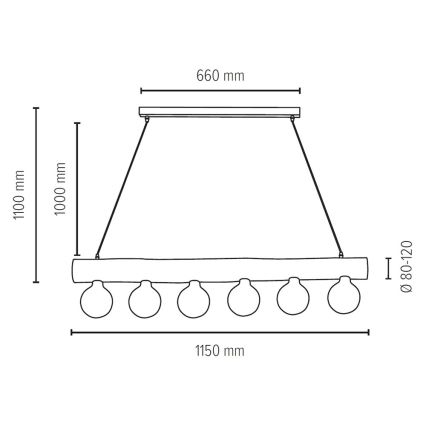 Lámpara colgante TRABO 6xE27/60W/230V - Certificado FSC