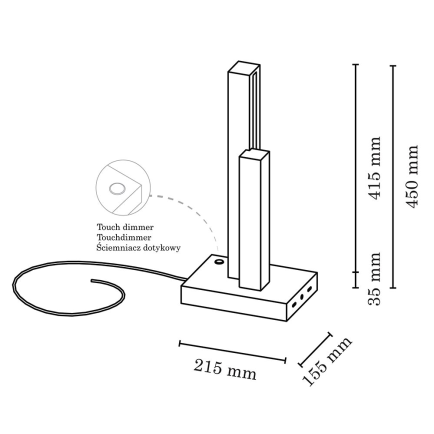 Lámpara de mesa LED regulable SOHO BLACK LED/10W/230V 45 cm roble