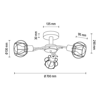 Lámpara de techo VIVIANE 3xE27/60W/230V roble - Certificado FSC