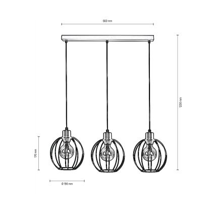 Lámpara colgante BERIS 3xE27/60W/230V - Certificado FSC