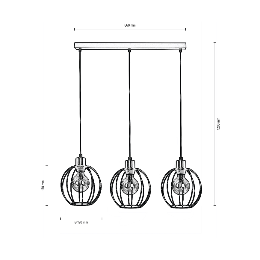 Lámpara colgante BERIS 3xE27/60W/230V roble