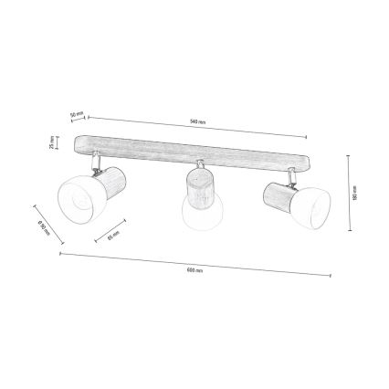 Foco de techo NEL 3xE27/15W/230V nuez - certificado FSC