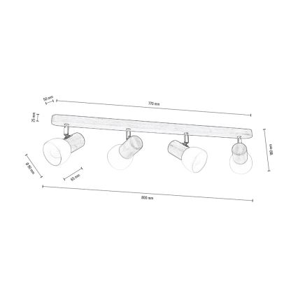 Foco de techo NEL 4xE27/15W/230V pino - Certificado FSC