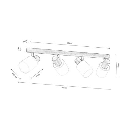 Foco de techo TRENDY 4xE27/15W/230V pino - certificado FSC