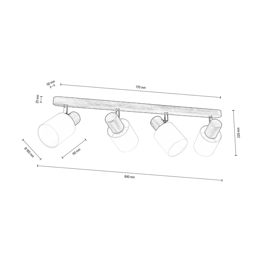 Foco de techo TRENDY 4xE27/15W/230V pino - certificado FSC