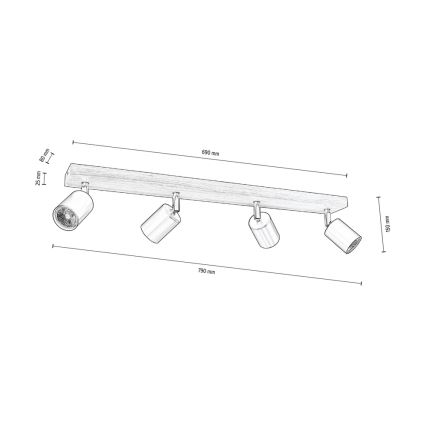 Foco de techo MANARA 4xGU10/5W/230V nuez - Certificado FSC